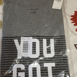 Gray glittered V neck tee